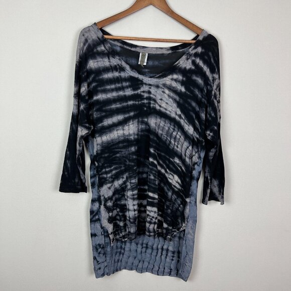 XCVI Tunic Top Womens Small Tie Dye V-Neck 3/4 Sleeve Mixed Media Cotton Modal S - Picture 1 of 9